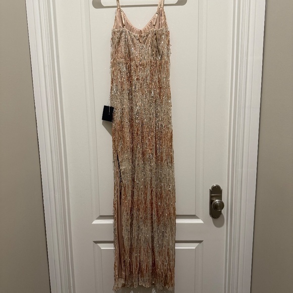 NWT Lulus Sashi Gold Sequin Fringe Maxi Dress - Picture 8 of 11